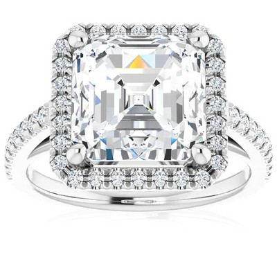 Pompeii3 4 1/2Ct Asscher Cut Moissanite & Diamond Halo Engagement Ring in 10k Gold