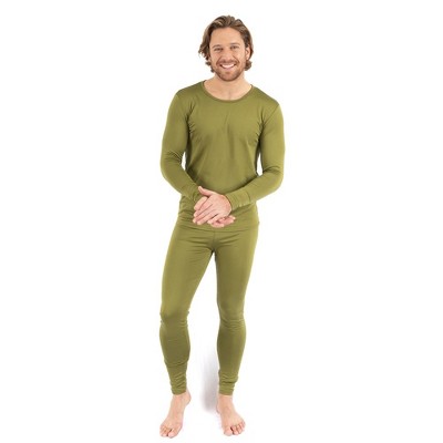 Leveret Mens Two Piece Thermal Pajamas Solid Olive S : Target