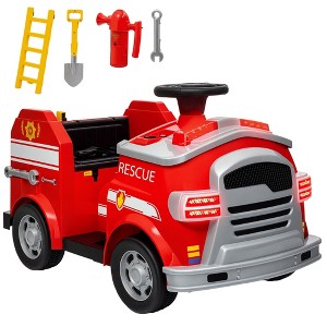 Qaba 12V Ride on Fire Truck, Battery Powered Electric Car for Kids with Siren, Flashing Lights Fire Extinguisher, Soft Start, Horn Music, Red - 1 of 4