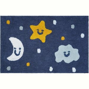 HomeRoots 32" White Blue And Yellow Cotton Clouds and Stars Youthful Bath Rug - 1 of 4