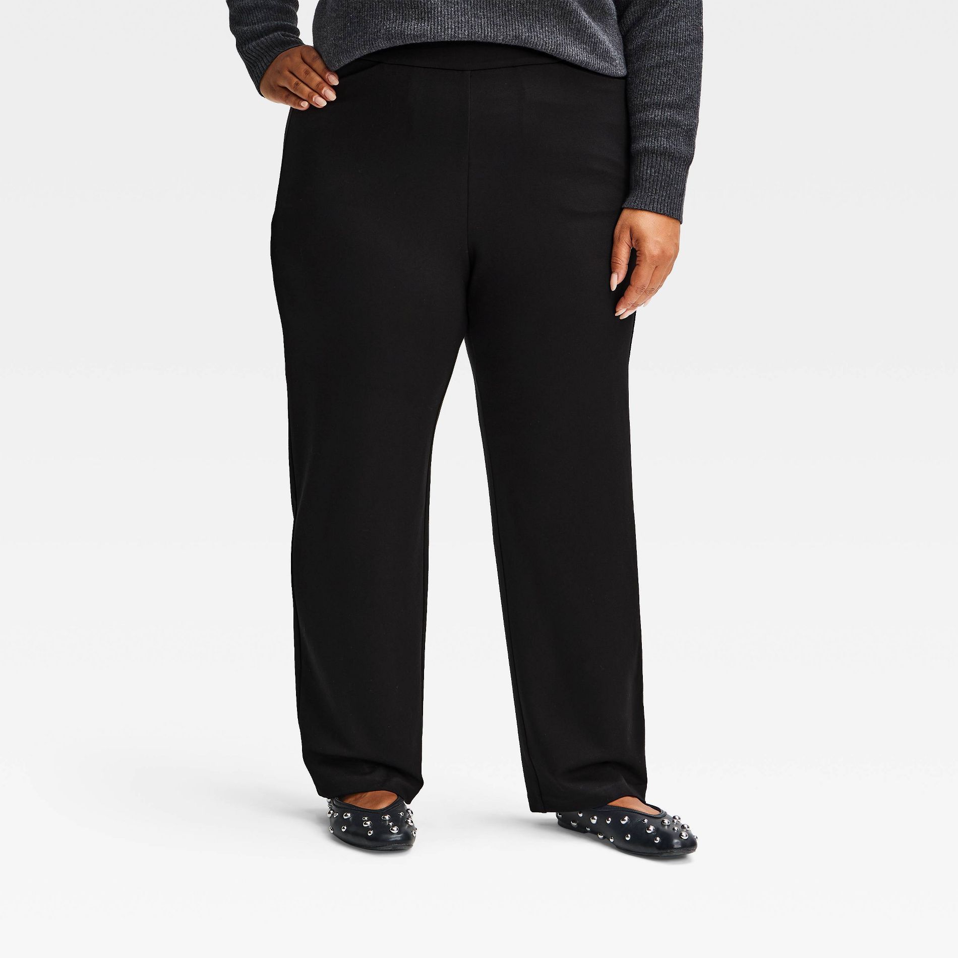 Womens Plus High Rise Straight Leg Ponte Pant - Ava & Viv™ Black