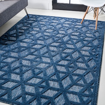 Navy Geometric Synthetic Reversible Rectangular Area Rug 63" x 8.7"