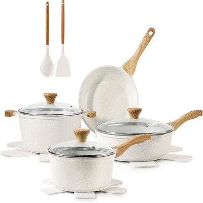 BRINJOY 10-Piece Ceramic Nonstick Cookware Set - Healthy Non-Toxic Induction Kitchen Set, Beige White