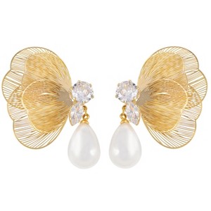 Anna-Kaci Butterfly Wings Zircon Pendant Pearl Dangle Drop Earrings 925 Sterling Silver Post for Women - 1 of 4