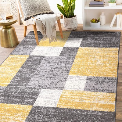 Yellow and Gray Geometric Rectangular 5' x 7' Area Rug