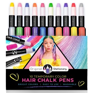 Original Stationery 10-Piece Hair Chalks Set for Girls, Easy to Use Temporary Hair Color Pens, Washable, Metallic Colors, Ideal Holiday Gift - 1 of 4