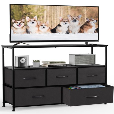 INFURNIC Utility Storage Cabinets 5 Drawer Multi-Functional Tall Dresser Ideal for Organization in Kids Rooms and Beyond, Black, 39.3"*11.8"*31.8"