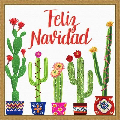 Feliz Navidad Tropical Cactus Canvas Wall Art Print