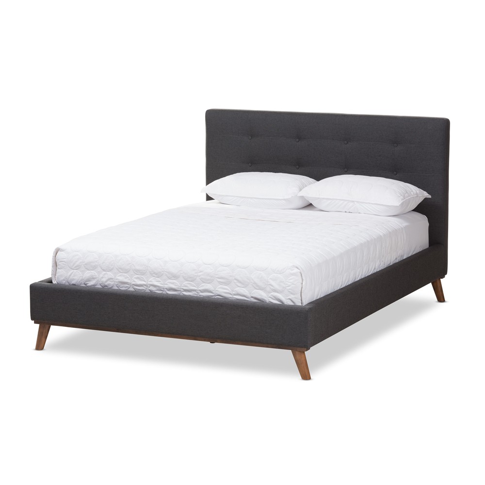 Photos - Bed Frame Valencia Mid Modern Fabric Platform King Bed Dark Gray - Baxton Studio