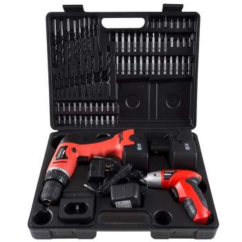 Stalwart 74-Piece 12V Cordless Drill and 3.6V Screwdriver Set with Case