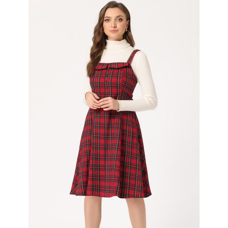 Allegra K Women's Plaid Sleeveless Tie Back A-Line Overall Pinafore Dresses, 2 of 6