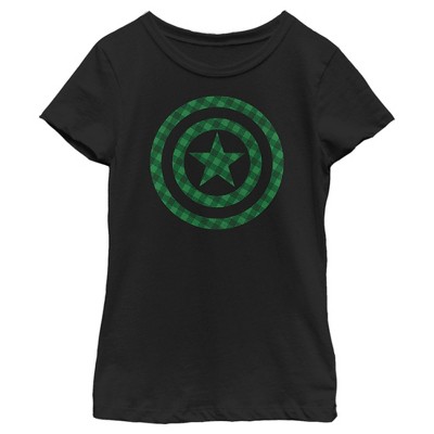 Girl's Marvel St. Patrick's Day Green Plaid Captain America Shield T ...