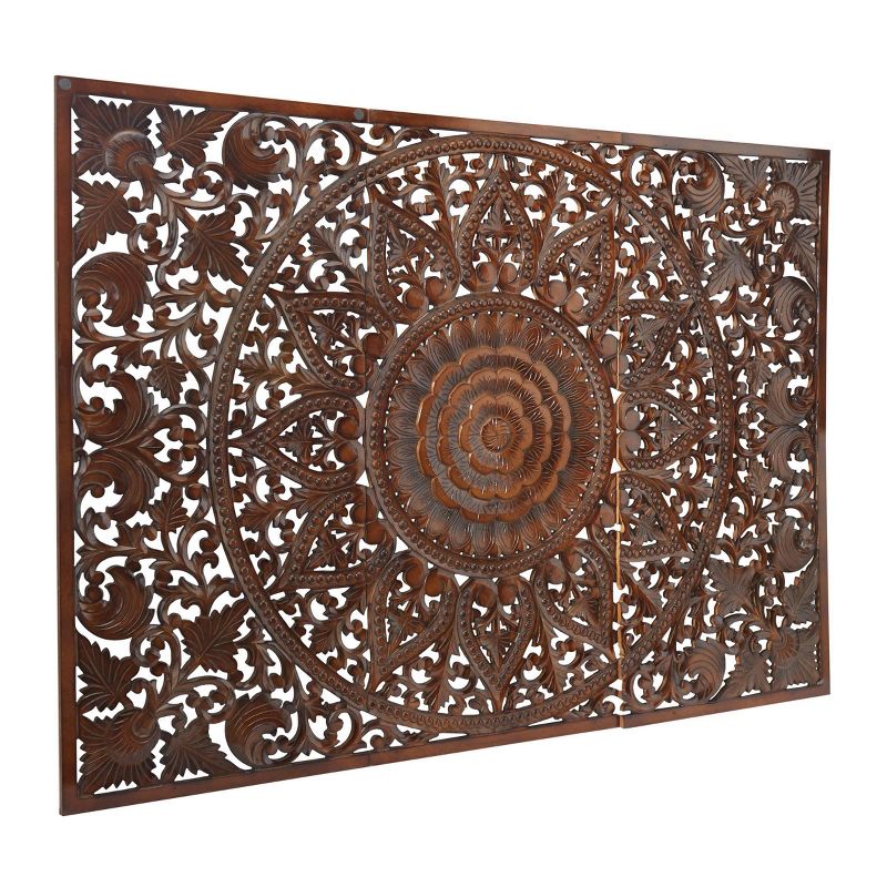 Set of 3 Wooden Floral Handmade Intricately Carved Wall Decors with Mandala Design - Olivia & May, 5 of 10