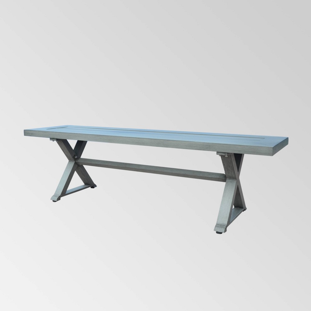 Photos - Garden Furniture Lamphere Rectangle Aluminum Modern Dining Bench Dark Gray - Christopher Kn