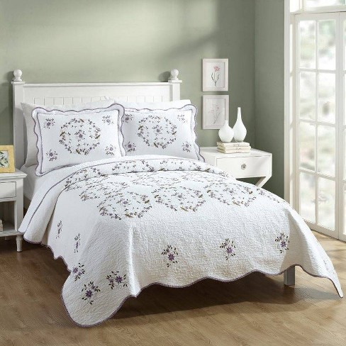 Modern Heirloom Full/Queen Gwen Quilt Set White/Lavender