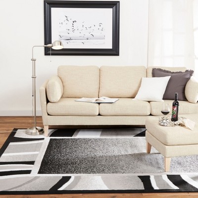 Premium Black and Gray Abstract Border Area Rug, 9' x 12'