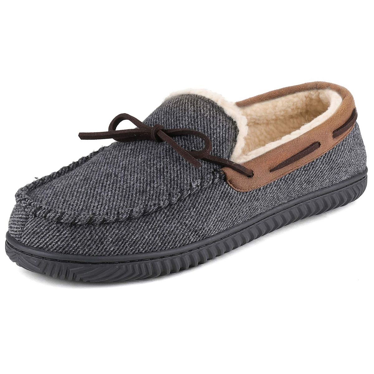 Gray men’s slippers in classic moccasin style