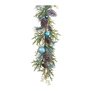 Holiday Pine Garland with Ornament Accents 6 Foot Length 12 Inch Height Traditional Decor By Melrose - 1 of 3