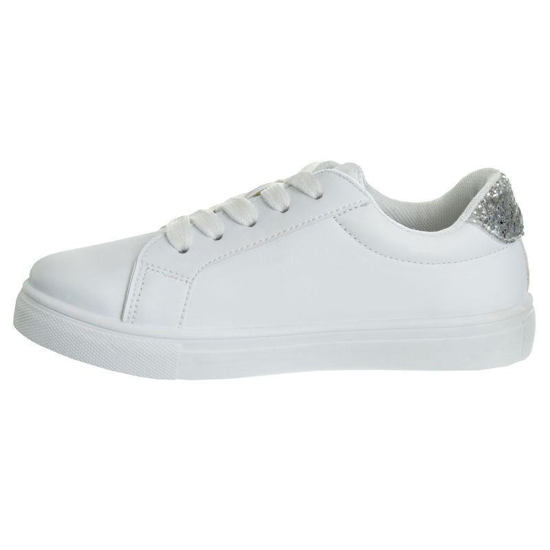 Kensie Girls White Casual Sneakers with Lace Up Closure and Glittery Accents  (Little Kid/Big Kid), 3 of 9