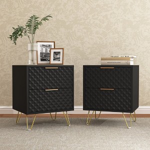 Resenkos 2 Drawer Bedroom Nightstand Set of 2 with Gold Metal Handle and Legs,  Bedside Table - 1 of 4