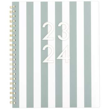 Sugar Paper Essentials 2023-24 Academic Planner 11"x8.5" Weekly/Monthly Wirebound Frosted Poly Green Cabana Stripe