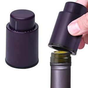 Maplefield Vacuum Wine Stoppers - Leak-Proof Vacuum Pump Wine Preserver - Resealable Wine Vacuum Stopper - Plastic - 2 Pack, Purple - 1 of 4