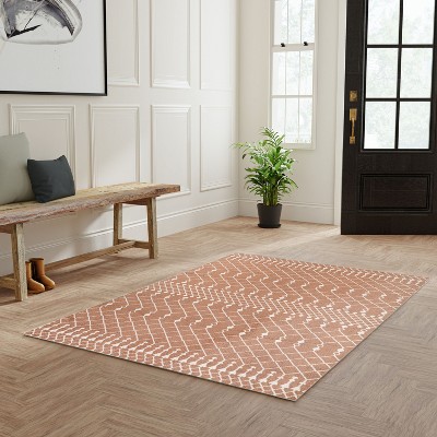 Copper and Ivory Trellis 4' x 6' Washable Synthetic Area Rug