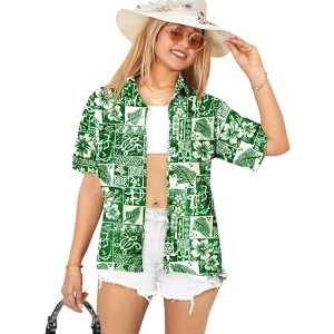 LA LEELA Button Down Shirt for Women Summer Beach Party Blouses Button Up Short Sleeve Vacation Hawaiian Shirts Coverup Tank Top Women - 1 of 4