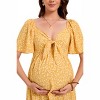 Maternity Dress Floral Women's Knotted Side Slit Knee Length Wrap Dress - 3 of 3