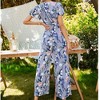 Anna-Kaci Women's Short Sleeve Floral Print Jumpsuit with Tie Front Detail and Wide Leg Fit - 2 of 4