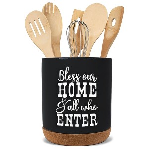 Elanze Designs Bless Home Enter Black X-Large Cork Bottom Kitchen Utensil Holder - 1 of 4