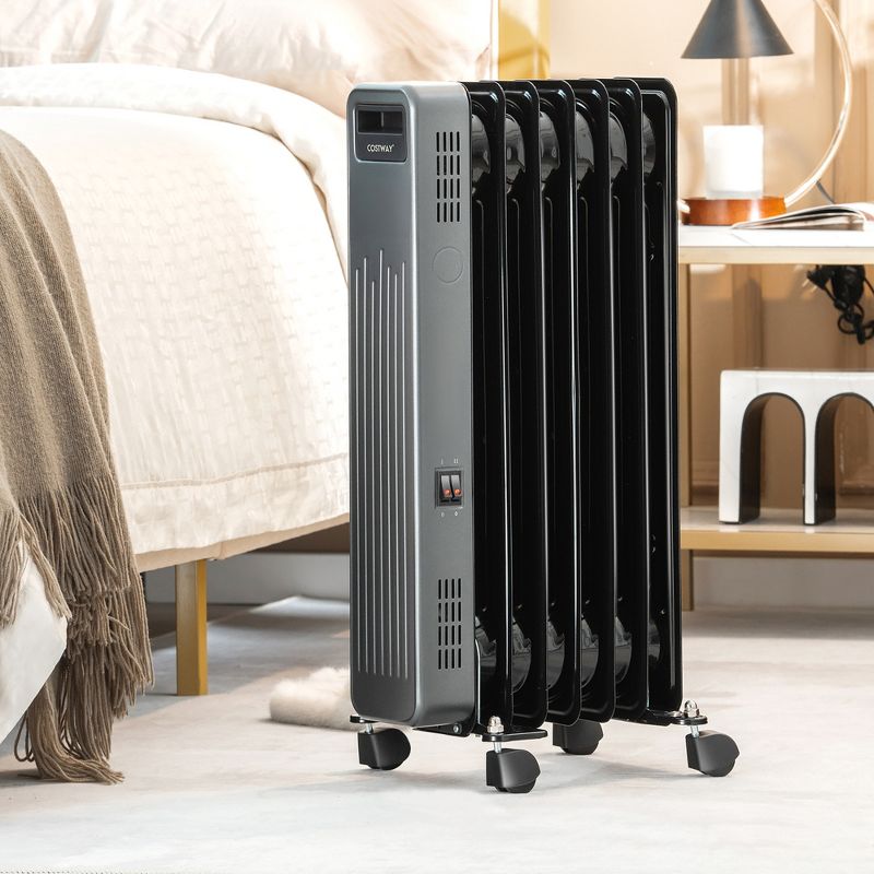 Costway 1500W Oil-Filled Radiator Heater Portable Electric Space Heater 3 Heat Settings, 2 of 11