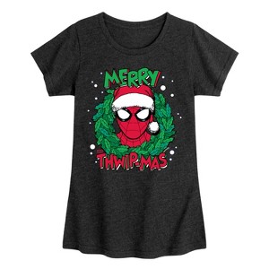 Girls' - Marvel - Merry Thwipmas Fitted Short Sleeve Graphic T-Shirt - 1 of 4