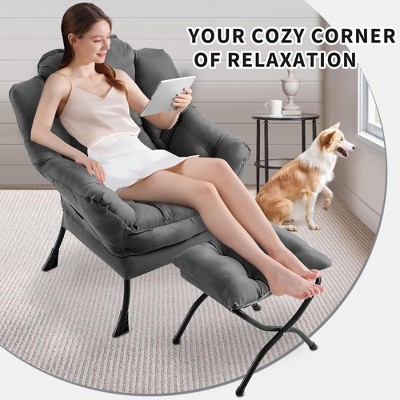 Lazy Chair with Ottoman, Lazy boy Chairs Armchair Accent Comfy Modern with Side Pocket, Folding Footrest Stool Set