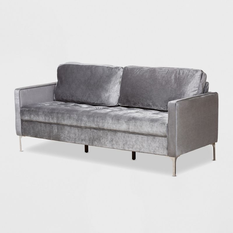 Clara Velvet Fabric Upholstered 3 Seater Sofa Gray - BaxtonStudio, 1 of 13