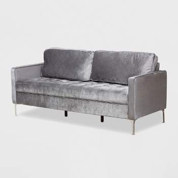 Clara Velvet Fabric Upholstered 3 Seater Sofa Gray - BaxtonStudio