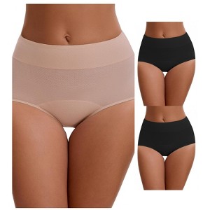 INSPIRE CHIC 3 Packs Leak Proof Briefs for Women's Cotton High Waist Elastic Waistband Period Underwear - 1 of 4