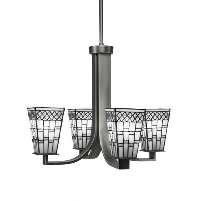 Toltec Lighting Apollo 4 - Light Chandelier in  Graphite with 5" Square Pewter Art Glass Shade