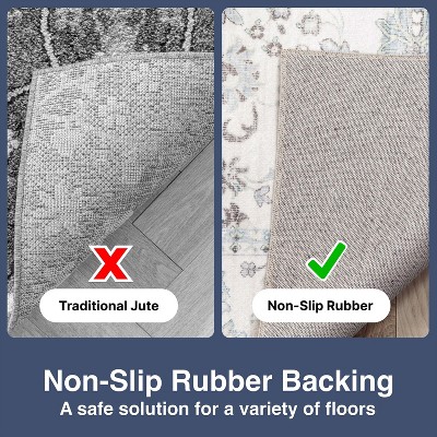 Ivory and Blue Silk Oriental 9' x 12' Washable Rug