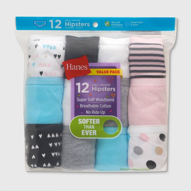 Hanes Girls' 12pk Hipster - Colors May Vary, 2 of 9