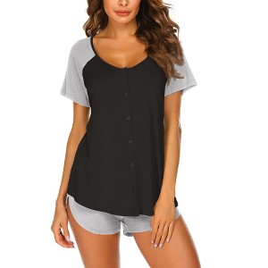 Ekouaer Women's Pajama Short Sleeve Sleepwear Soft Pj Set Cotton Top and Shorts Pajamas Set - 1 of 4