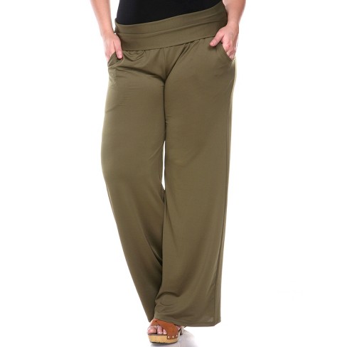 Women's Plus Size Solid Palazzo Pants Green 3x - White Mark : Target