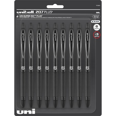 Uniball 6pk 207 Plus+ Retractable Gel Pens + 3 Bonus Click Top Pens 0.7mm  Black Ink : Target