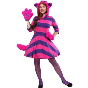 HalloweenCostumes.com Cheshire Cat Costume for Women,  Alice in Wonderland Cat Costume Dress with Gloves for Halloween & Dress Up Party - 1 of 3