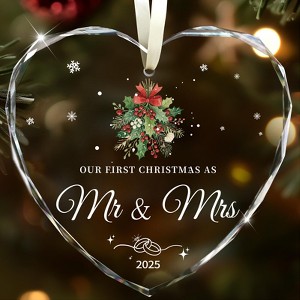 Wedding Gifts for Couples 2025, Our First Christmas as Mr and Mrs Ornament 2025 Engagement Gift Crystal Glass Ornament - 1 of 4