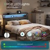 Bed Frame, Upholstered Platform Frame with Storage Headboard, LED and Charging Station - 3 of 4