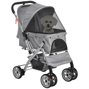 LOVMOR One-Click Fold Jogger Travel Pet Stroller with Swivel Wheels, Braket, Basket Storage, Safety Belts, Adjustable Canopy&Zippered Mesh Window Door - 1 of 4