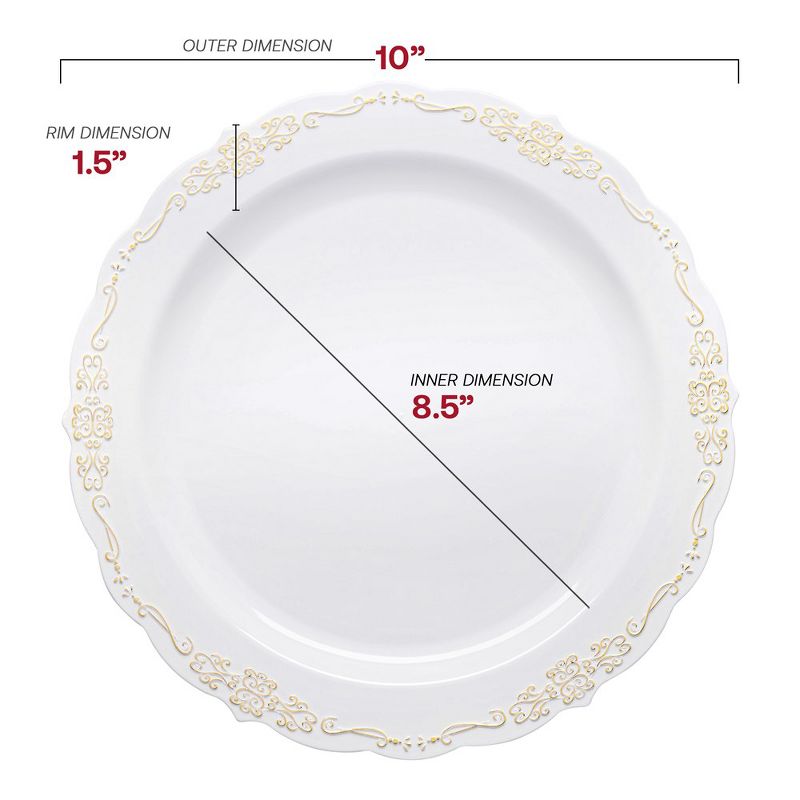 Smarty Had A Party 10" White with Gold Vintage Rim Round Disposable Plastic Dinner Plates (120 Plates), 2 of 7
