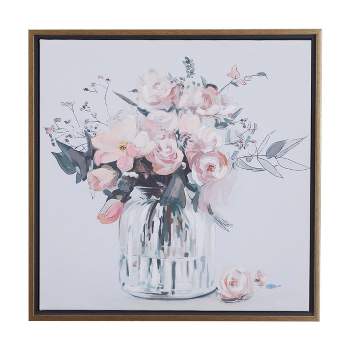 Canvas Floral Handmade Bouquet Framed Wall Art with Gold Frame Pink - Olivia & May