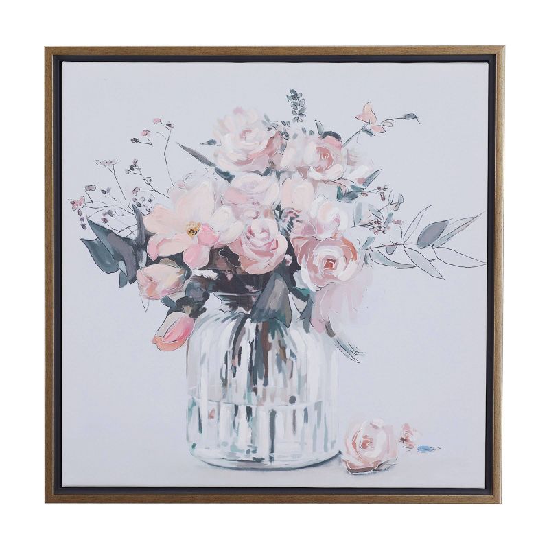 Canvas Floral Handmade Bouquet Framed Wall Art with Gold Frame Pink - Olivia &#38; May, 1 of 7